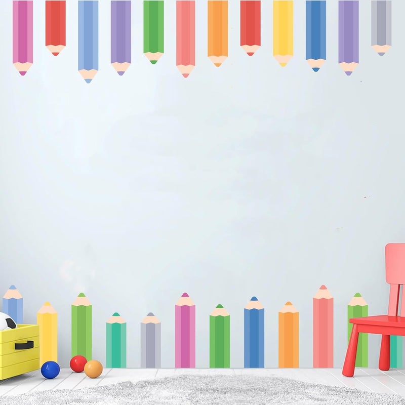 Kasubeso Colorful Pencils Wall Stickers, Rainbow Penceils Wall Decals, Peel and Stick Removable DIY Large Educational Corner Wall Decor for Study Classroom Nursery Bedroom Blackboard Decoration - Image 5